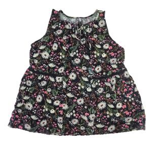 Maurices Women Black Floral Daisy Crochet Accents Tie-Neck Blouse Tank Top S/M